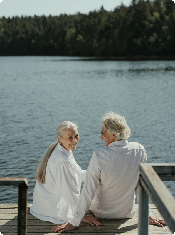 Elderly couple by the lake